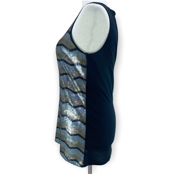 Express Sequined Tank Top Silver Gold  Chevron Scoop Neck Size S - Picture 4 of 11